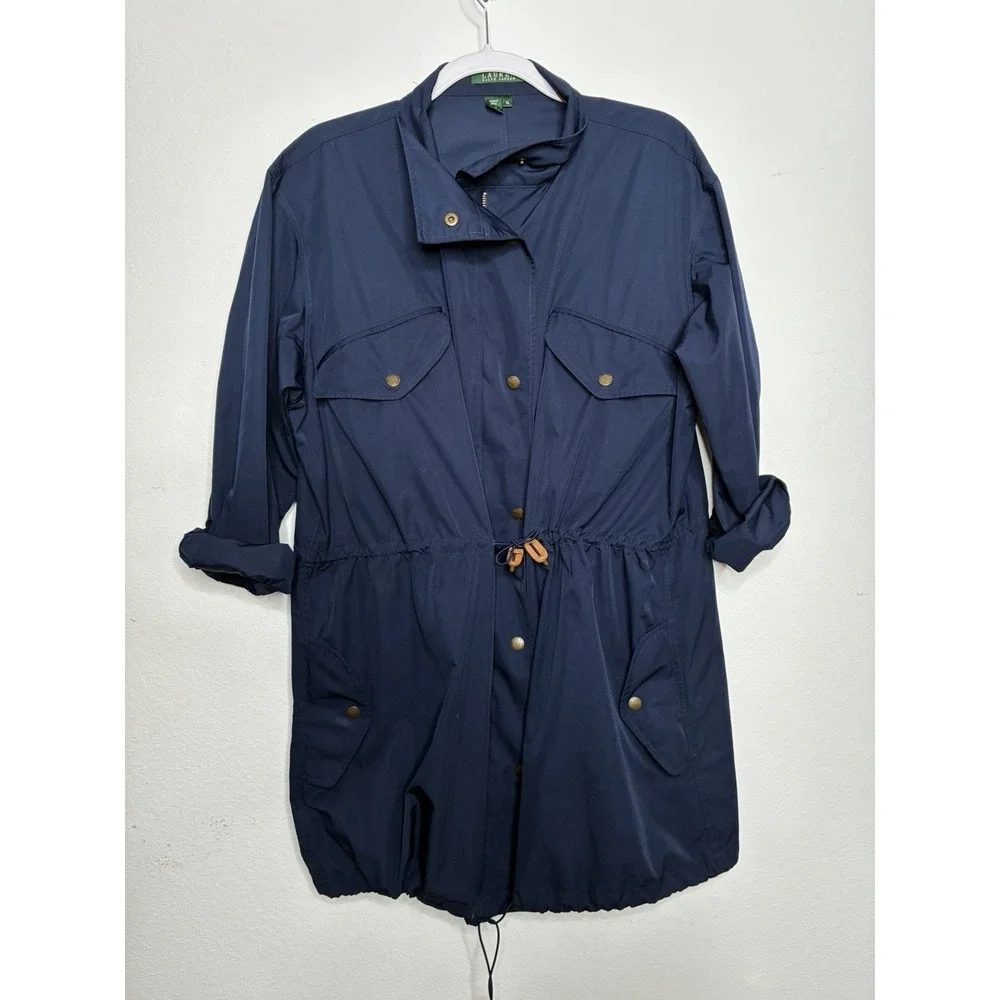 Ralph Lauren Jacket Women XL Blue LRL Zip Snap Trench Peacoat Windbreaker 0454 - Picture 9 of 16